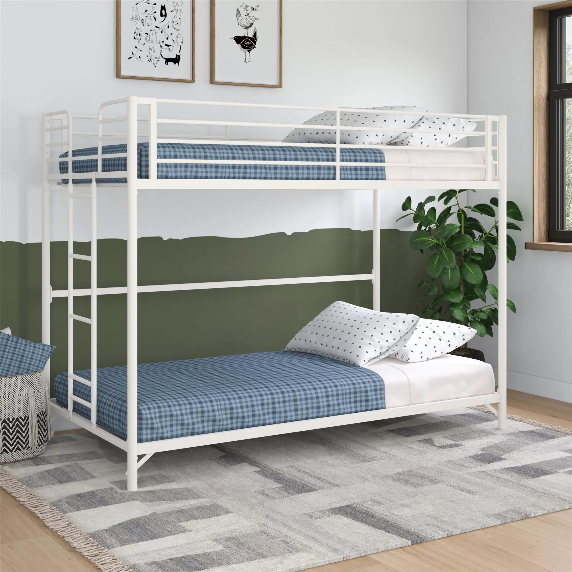 Daven Off White Metal Twin over Twin Bunk Bed-1