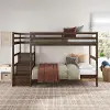 Little Seeds Zaire Mocha Wood Twin over Twin Bunk Bed with Stairs and Shelves