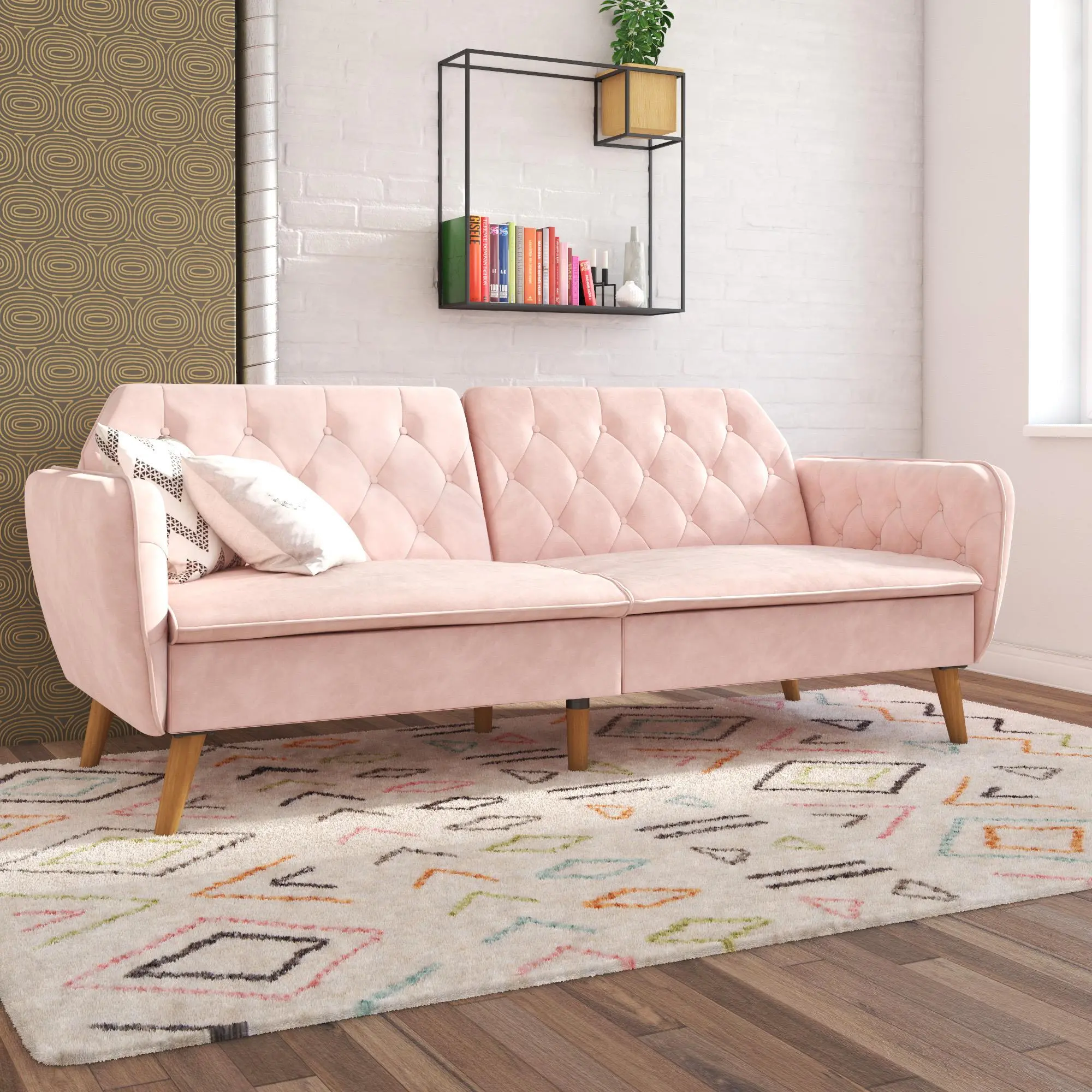 Tallulah Pink Velvet Memory Foam Futon-2