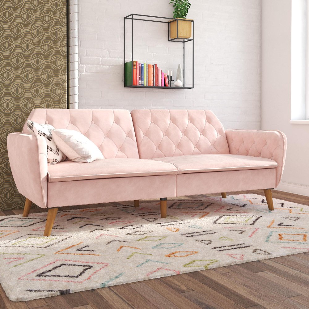 Tallulah Pink Velvet Memory Foam Futon