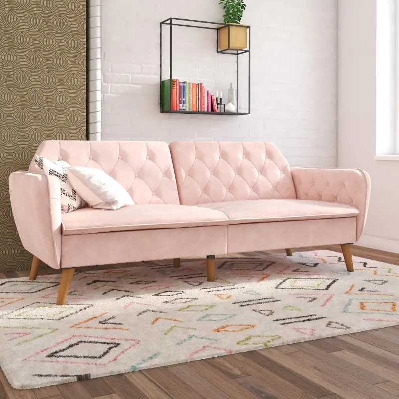 Tallulah Pink Velvet Memory Foam Futon