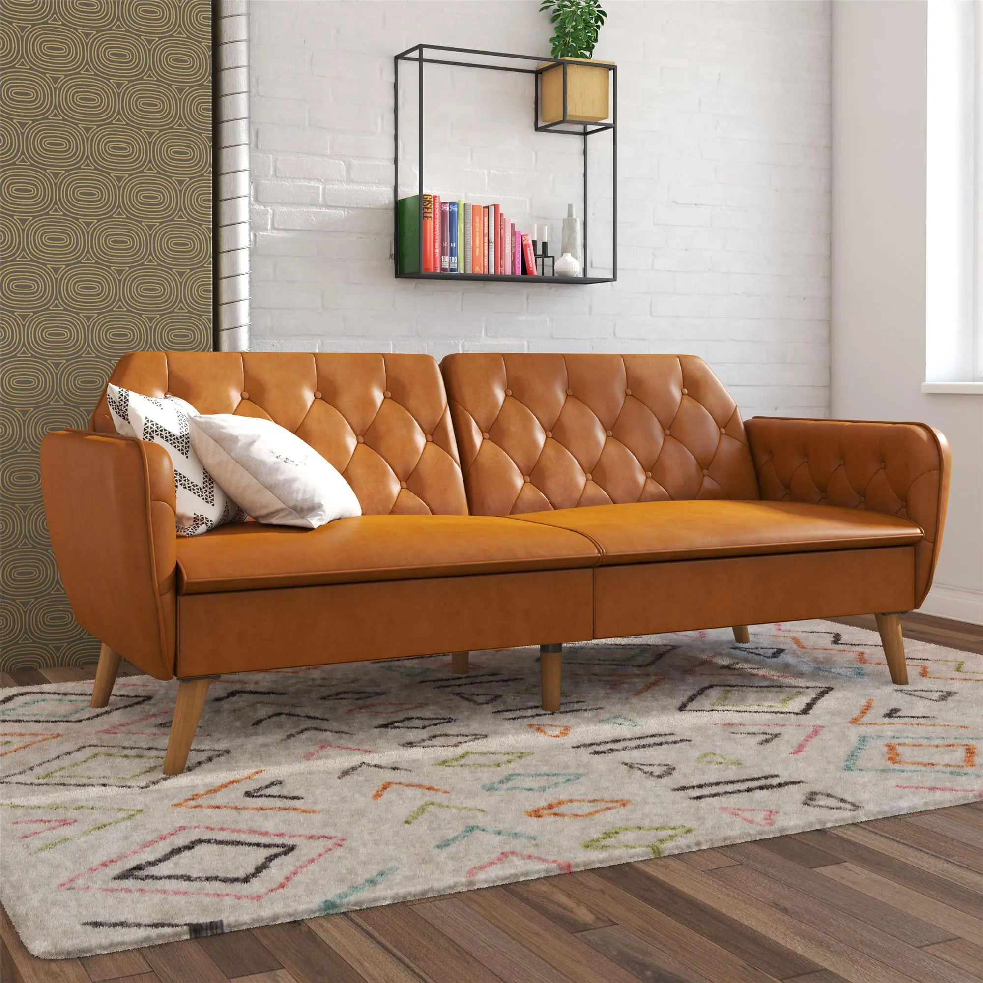 Tallulah Camel Faux Leather Memory Foam Futon-2