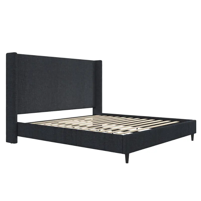 Eveline Dark Blue Upholstered King Bed
