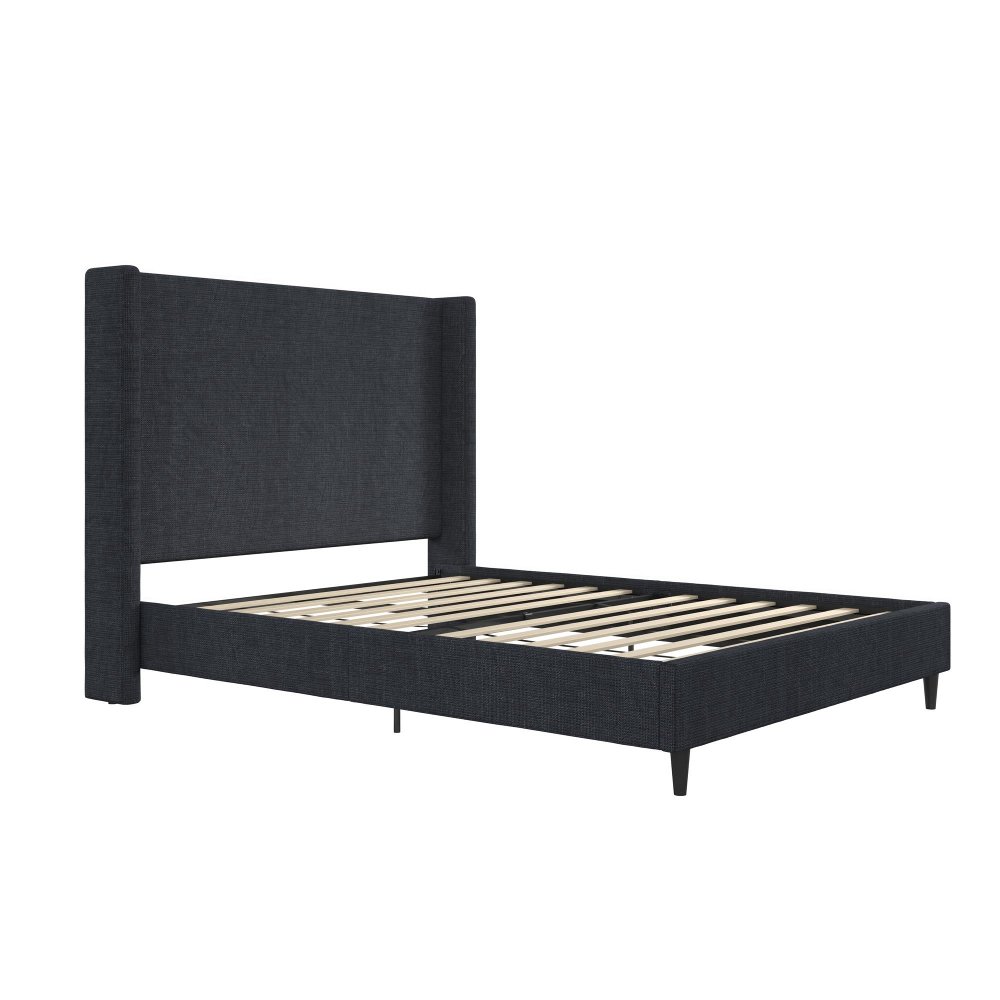 Eveline Dark Blue Upholstered Queen Bed