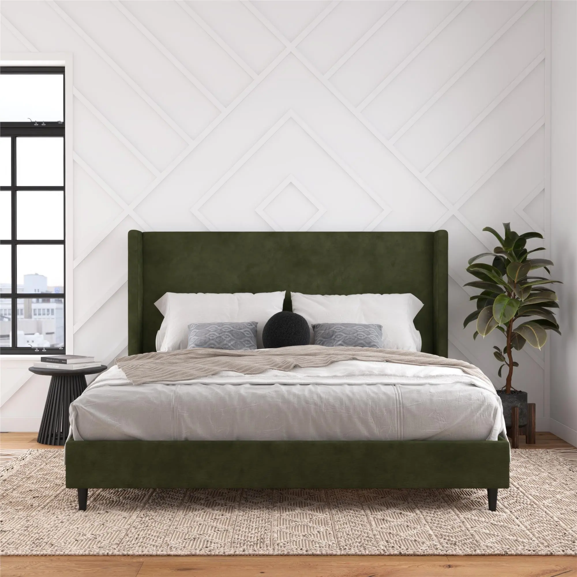 Eveline Dark Green Upholstered King Bed-2