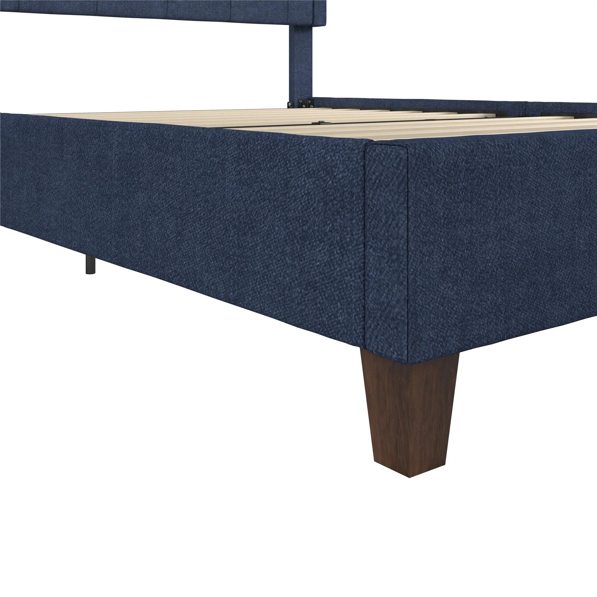 Eloise Navy Blue Chenille Upholstered Platform Queen Bed-10