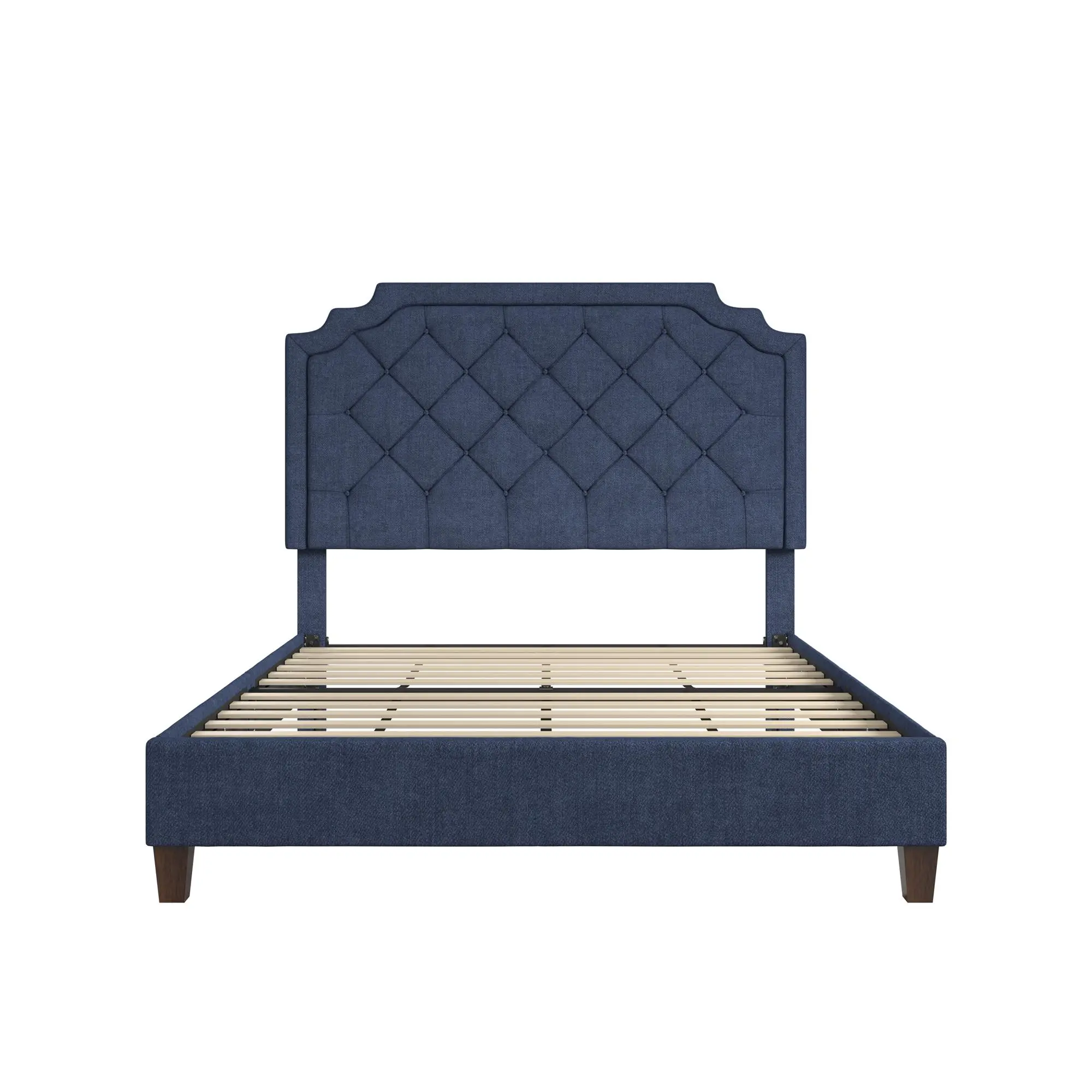 Eloise Navy Blue Chenille Upholstered Platform Queen Bed-1