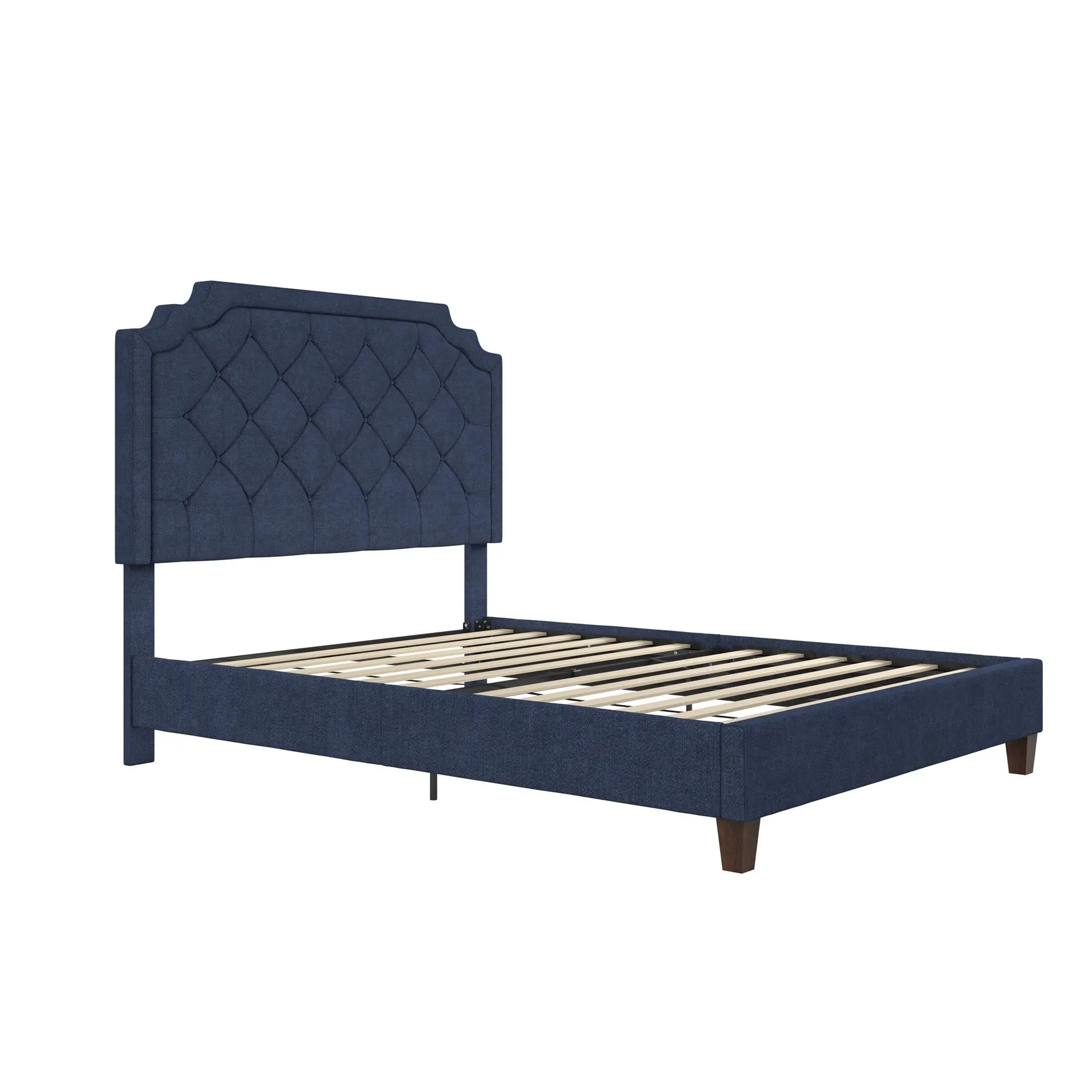 Eloise Navy Blue Chenille Upholstered Platform Queen Bed-3