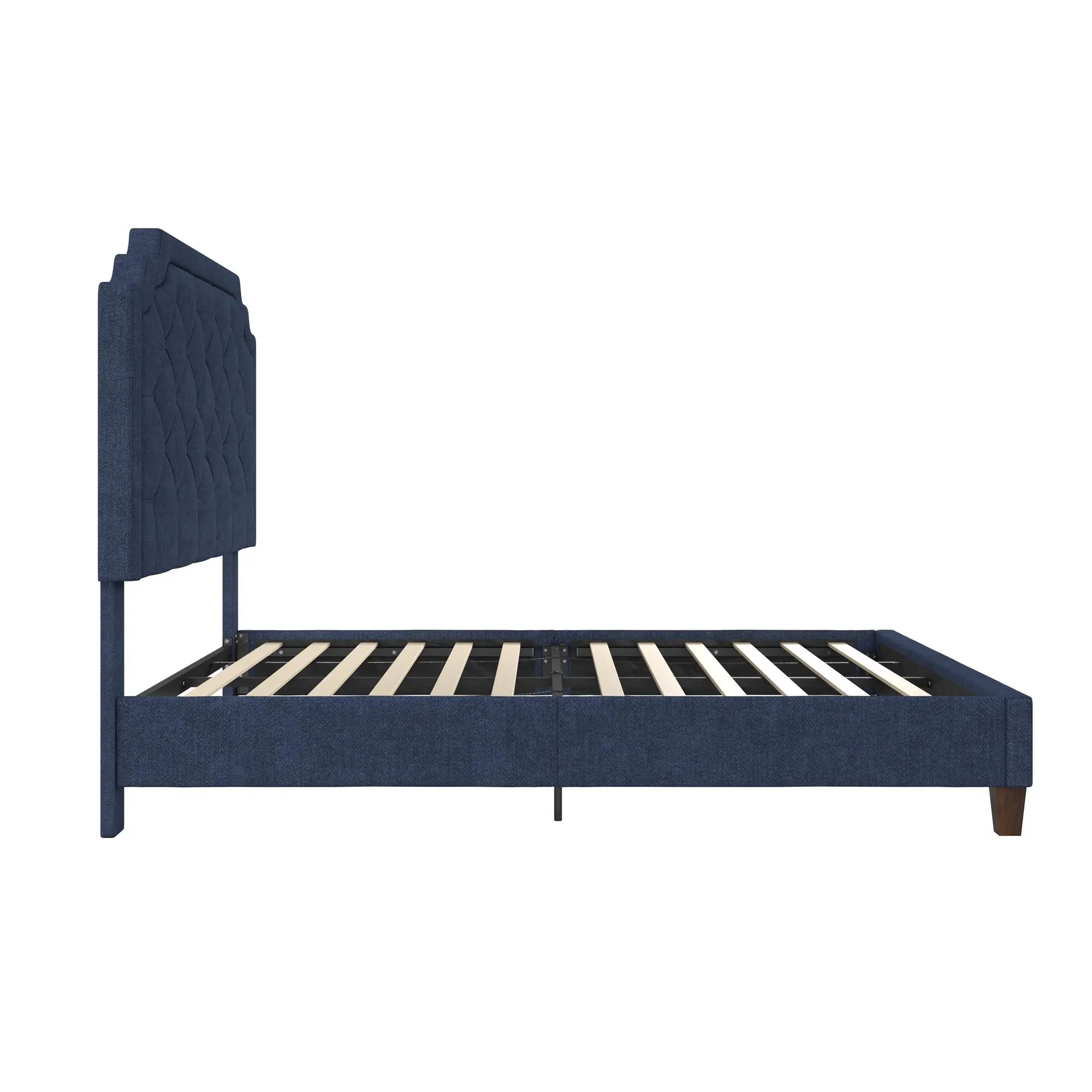 Eloise Navy Blue Chenille Upholstered Platform Queen Bed-4
