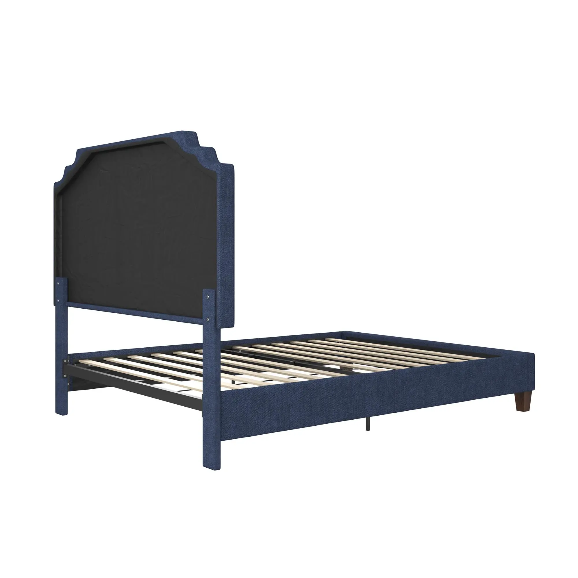 Eloise Navy Blue Chenille Upholstered Platform Queen Bed-5