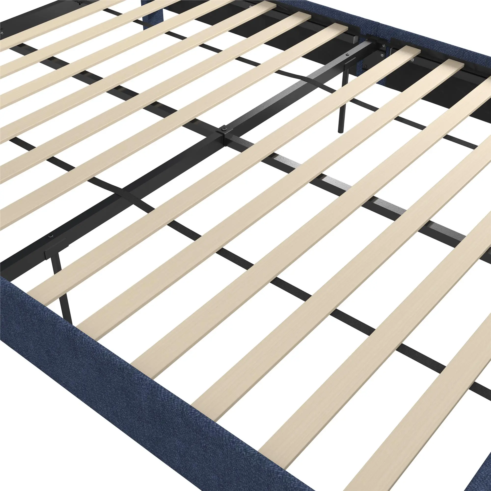 Eloise Navy Blue Chenille Upholstered Platform Queen Bed-8