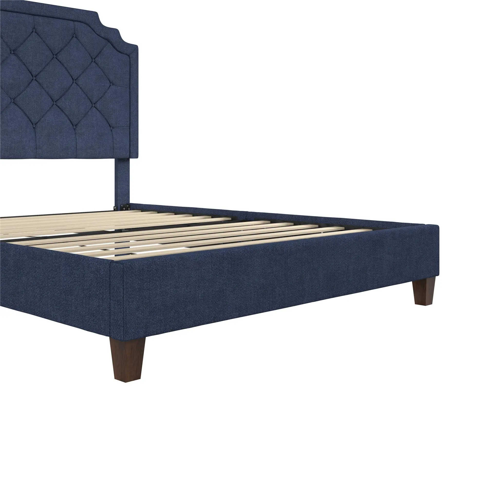 Eloise Navy Blue Chenille Upholstered Platform Queen Bed-9