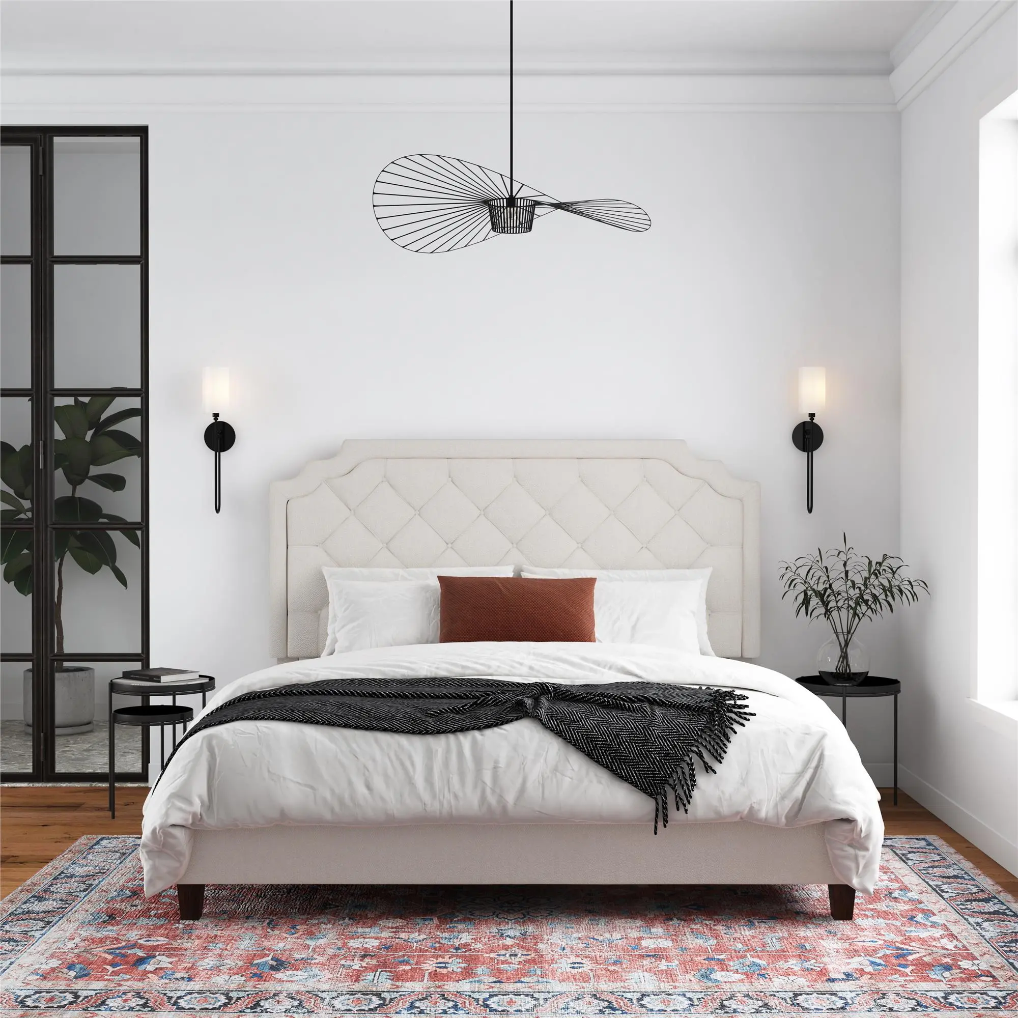 Eloise Ivory Chenille Upholstered Platform King Bed-2