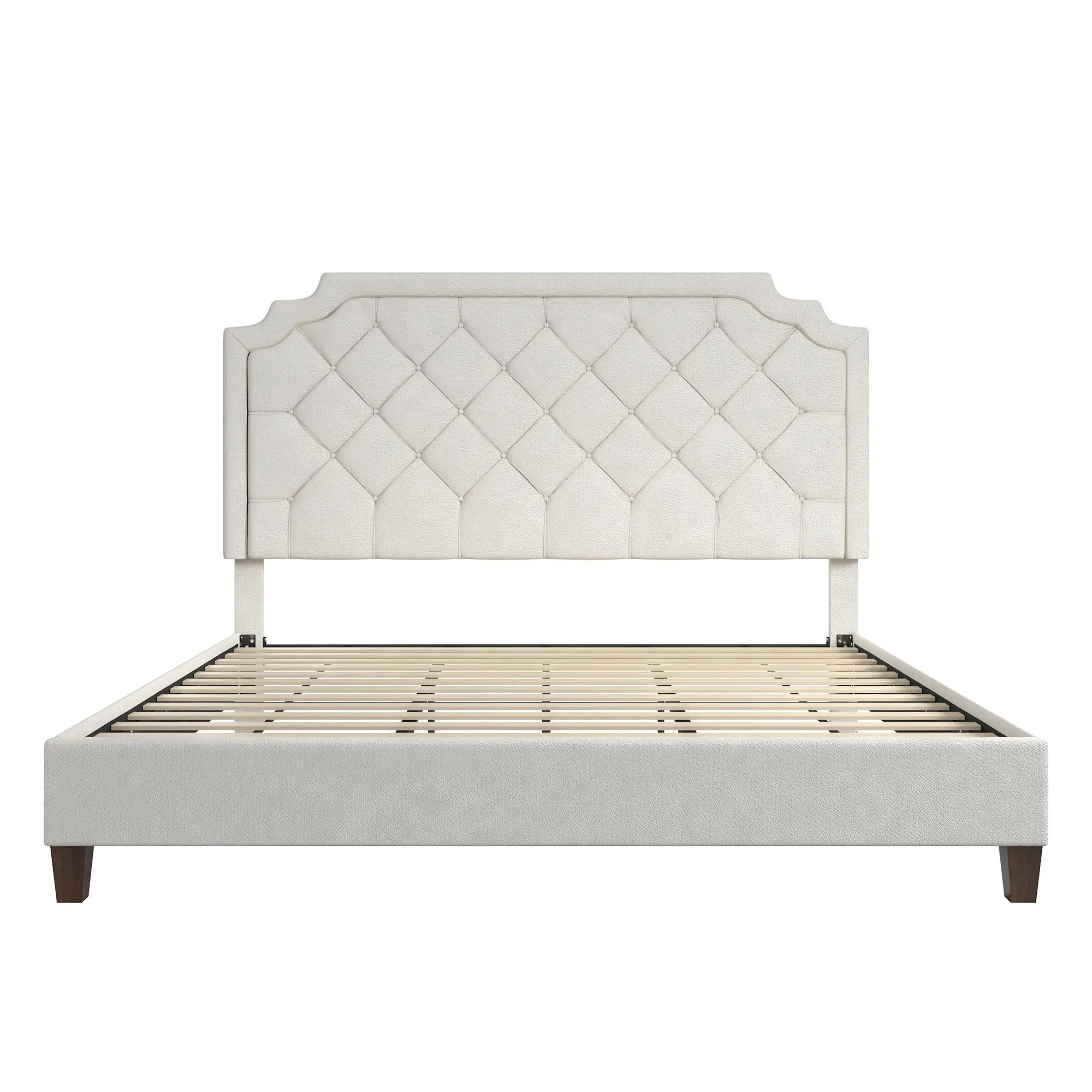 Eloise Ivory Chenille Upholstered Platform King Bed-1
