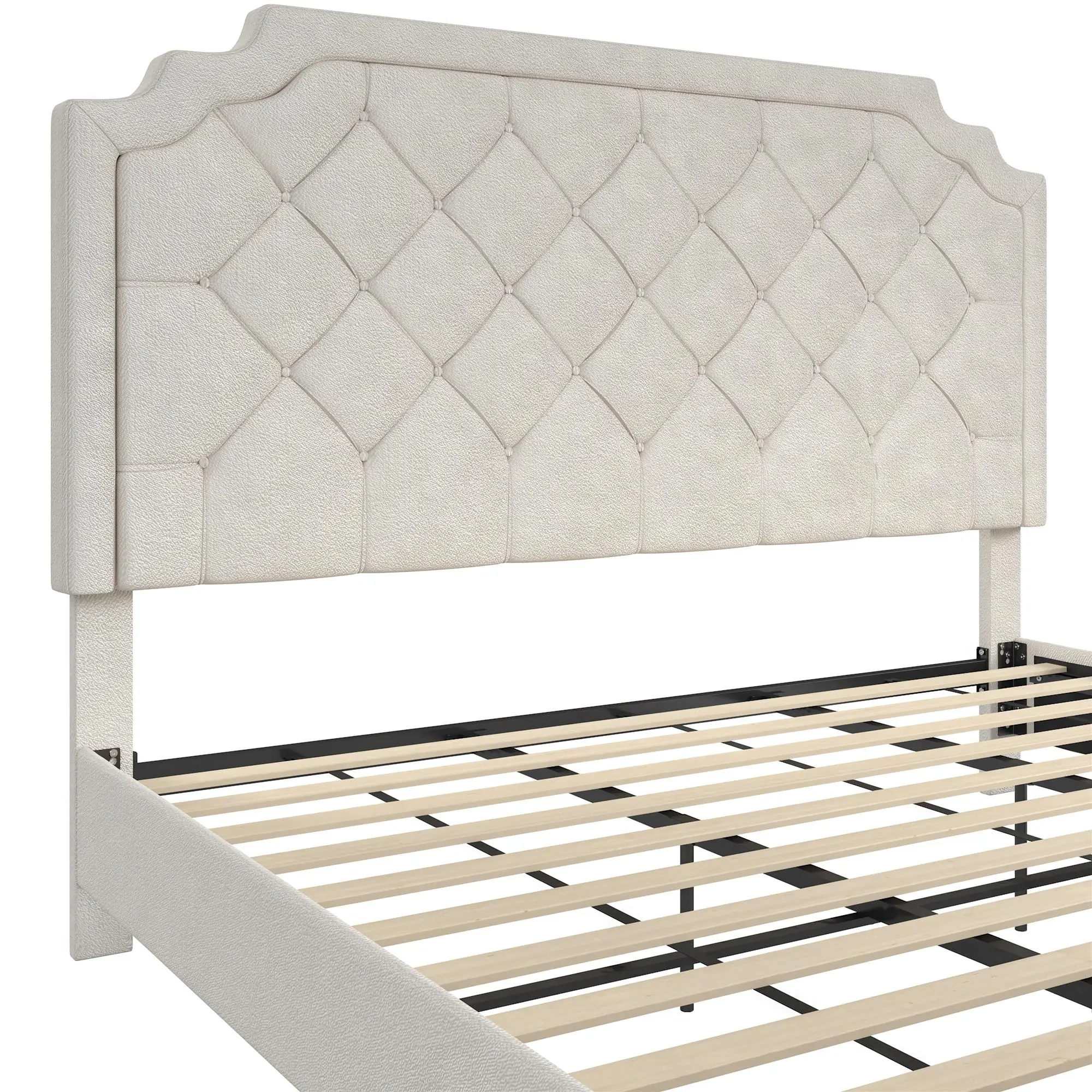 Eloise Ivory Chenille Upholstered Platform King Bed-7