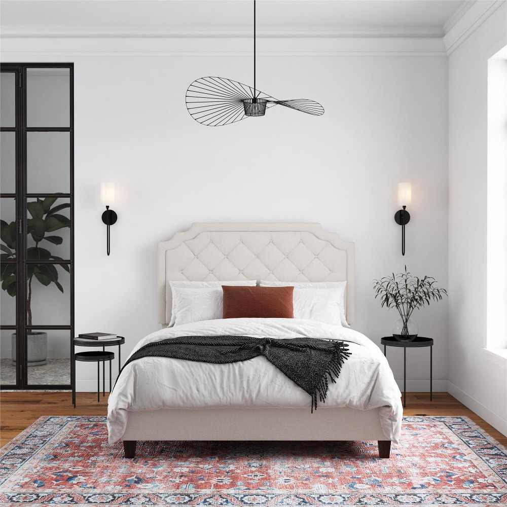 Eloise Ivory Chenille Upholstered Platform Queen Bed