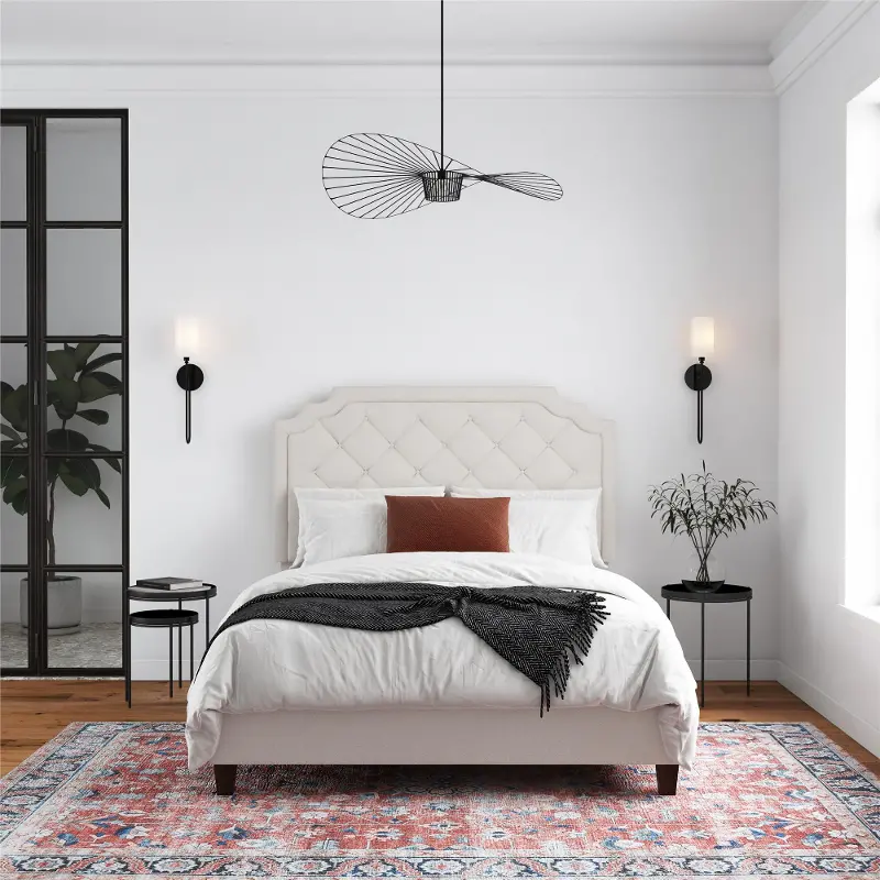 Eloise Ivory Chenille Upholstered Platform Queen Bed