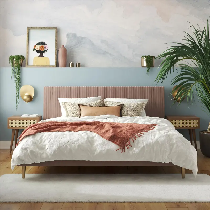 Mr. Kate Daphne Blush Velvet Upholstered King Bed