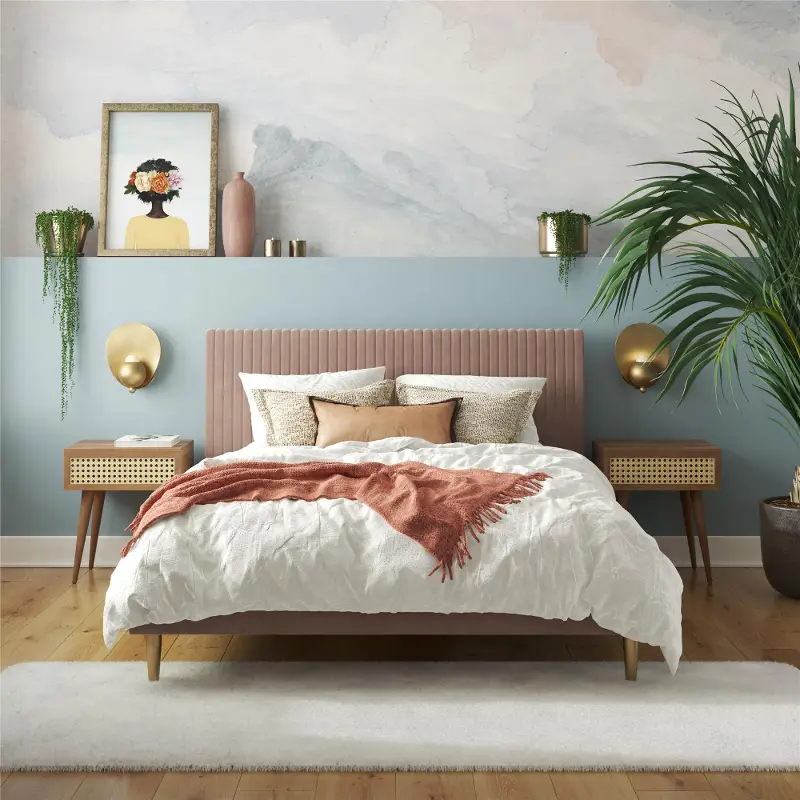 Mr. Kate Daphne Blush Velvet Upholstered Queen Bed