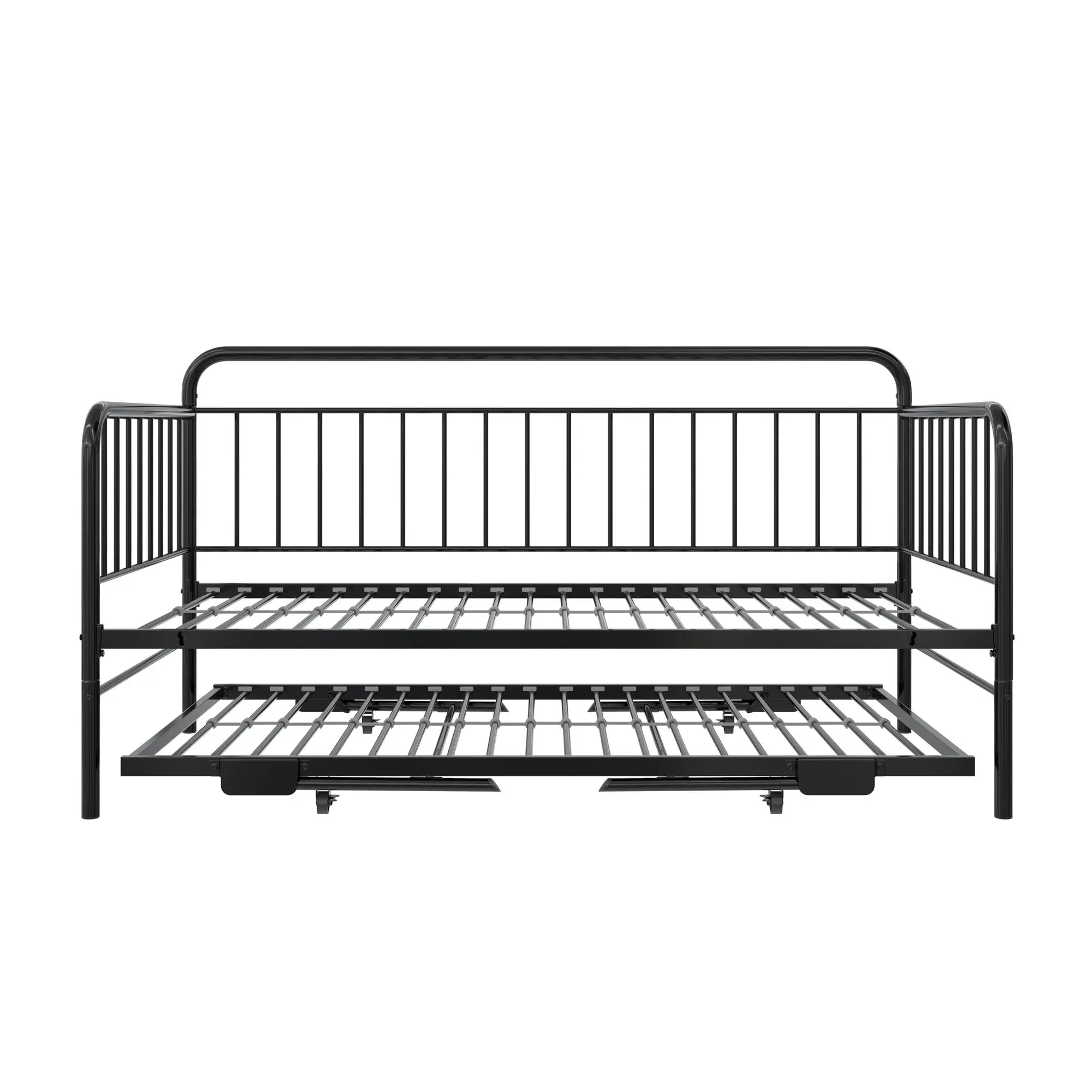 Oddny Black Metal Twin Daybed with Pop Up Trundle Bed-2