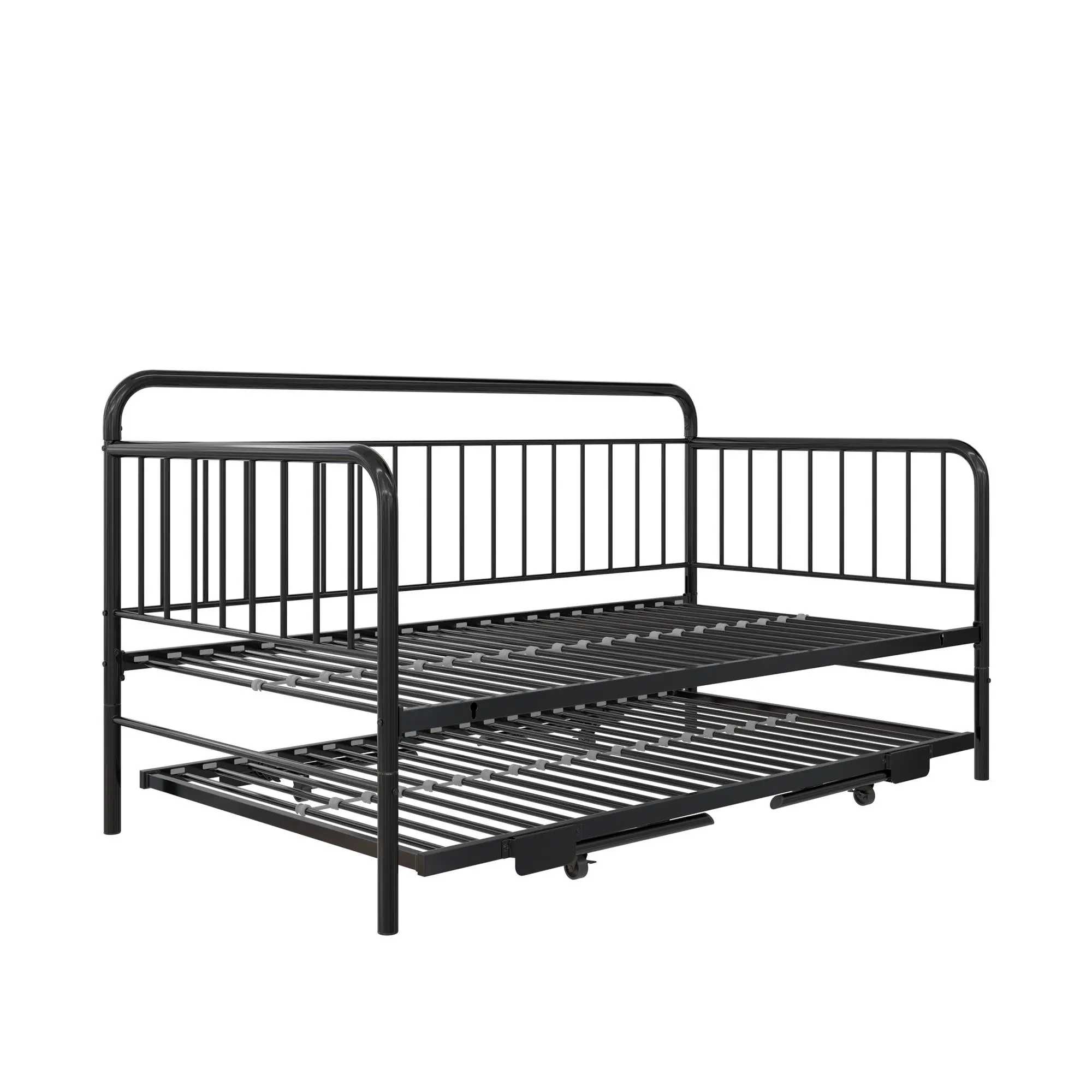 Oddny Black Metal Twin Daybed with Pop Up Trundle Bed-3