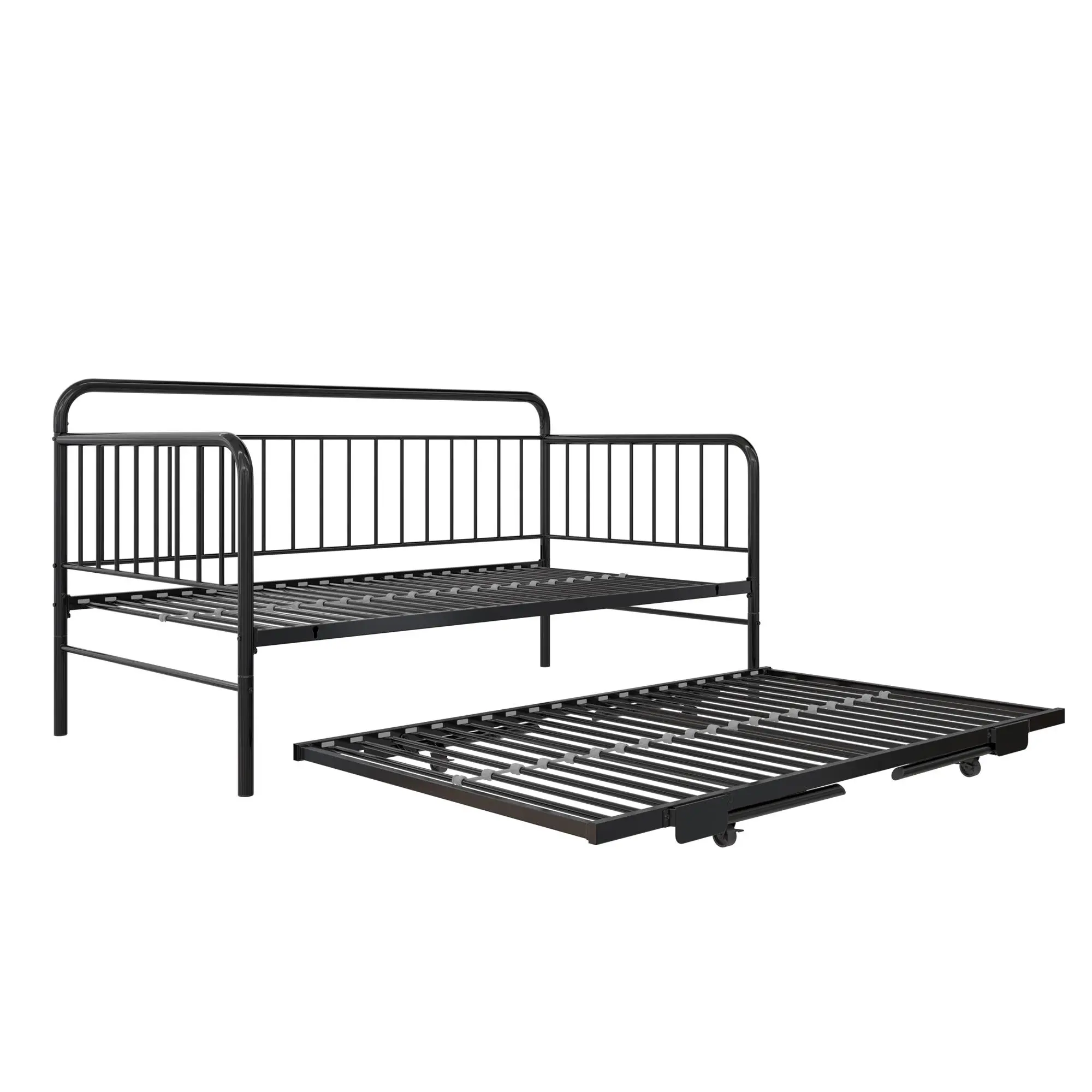 Oddny Black Metal Twin Daybed with Pop Up Trundle Bed-4