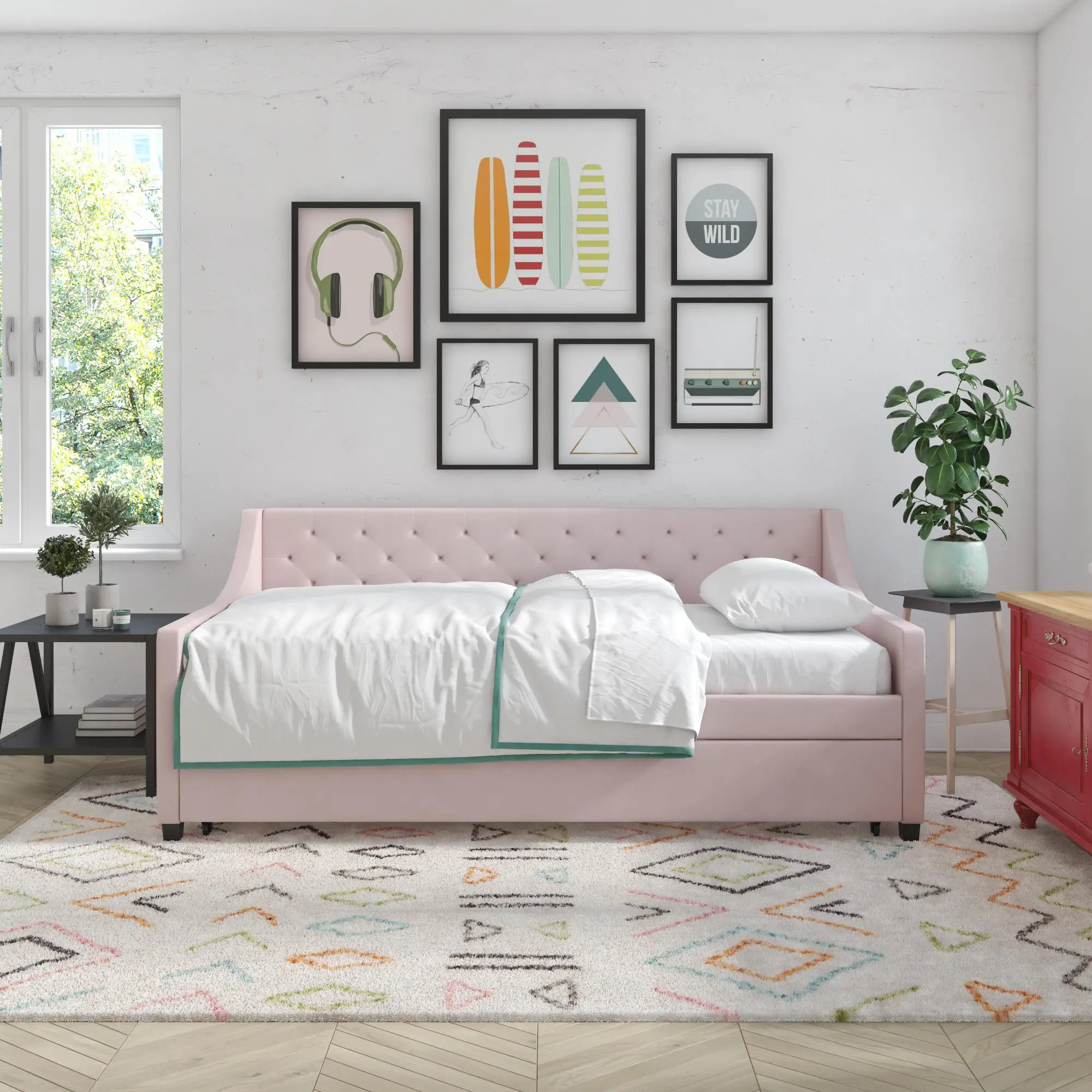 Her Majesty Light Pink Twin Daybed with Trundle-2
