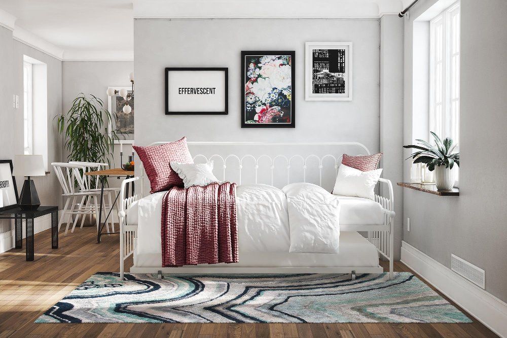 Bright Pop Off White Metal Twin Daybed with Trundle