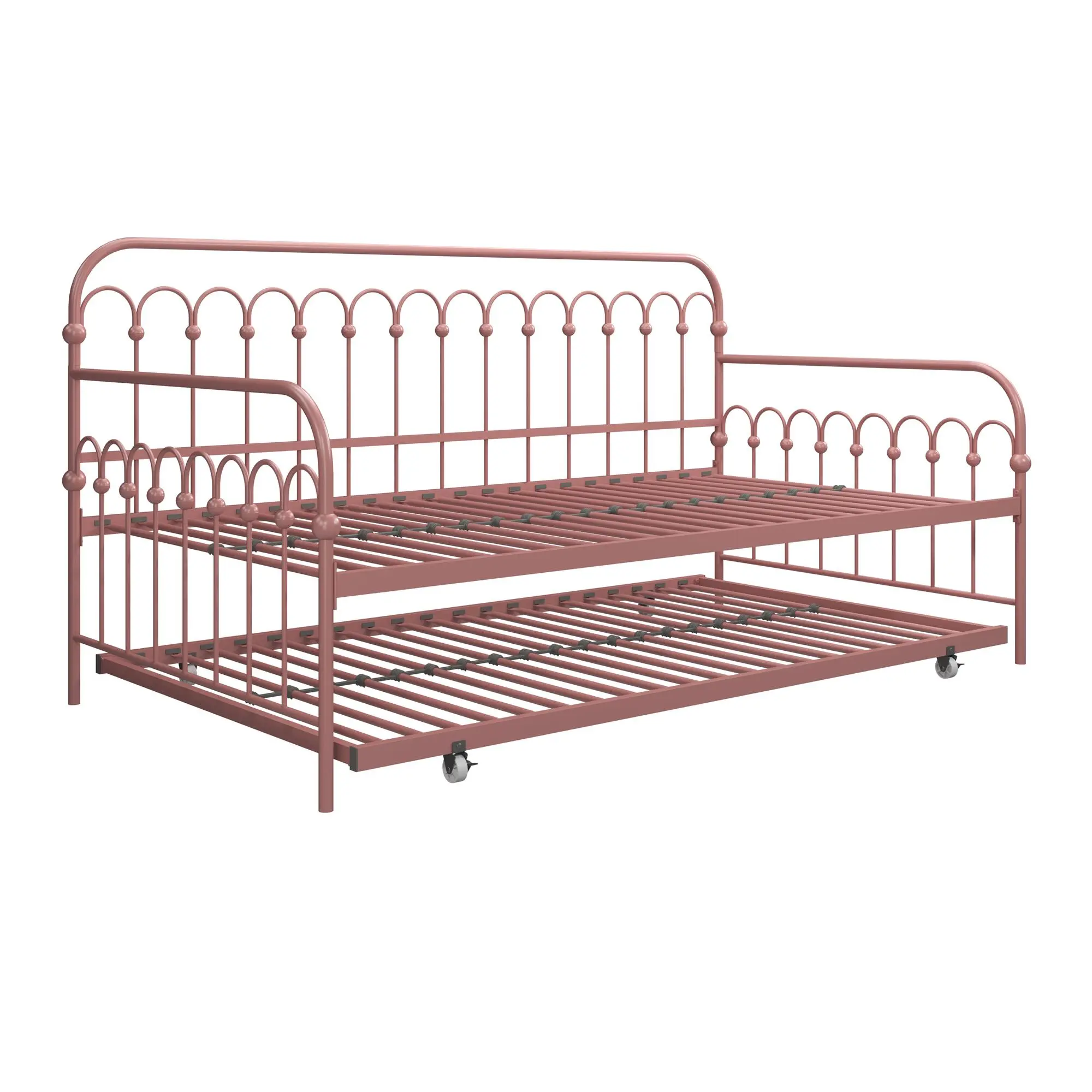 Bright Pop Dusty Rose Metal Twin Daybed with Trundle-4