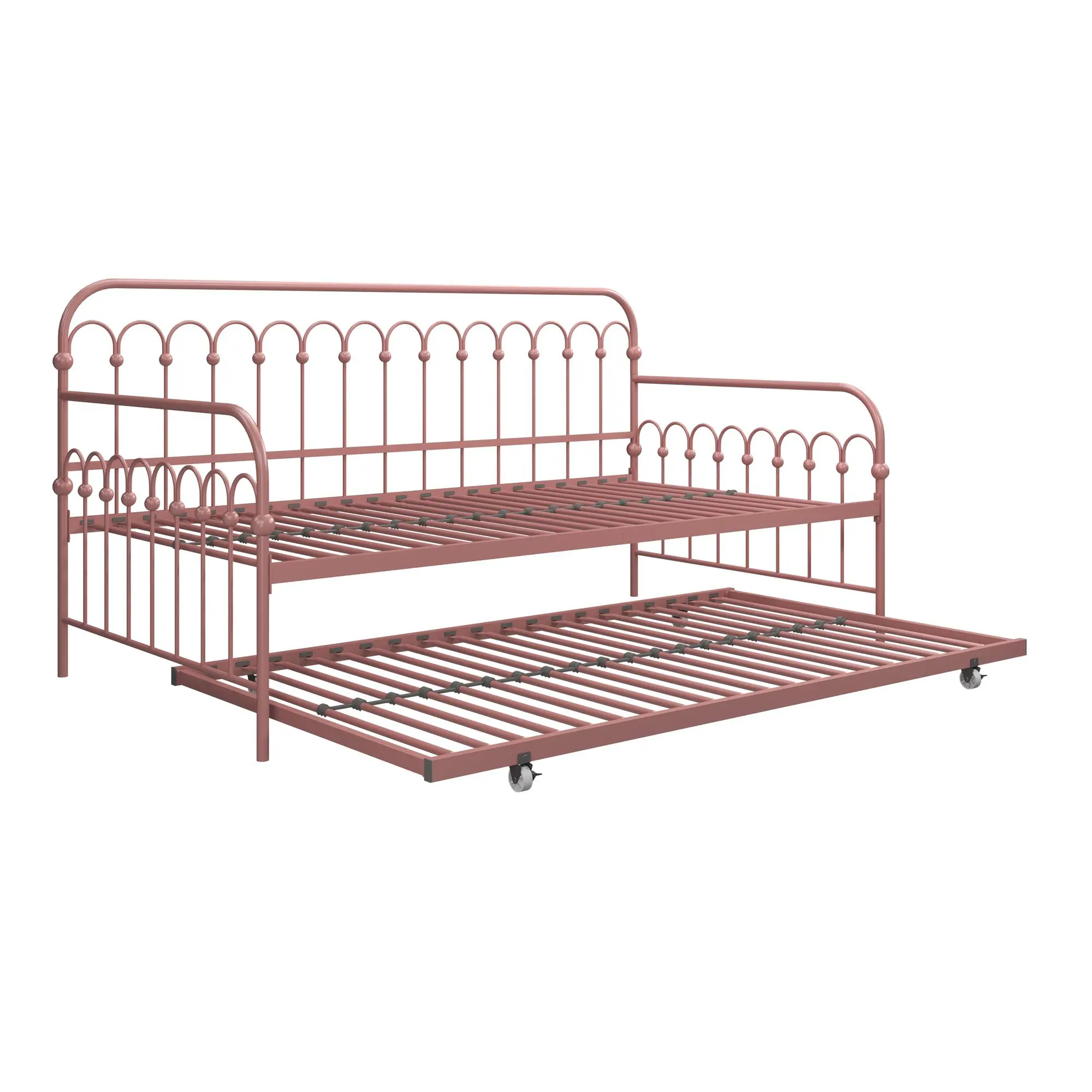 Bright Pop Dusty Rose Metal Twin Daybed with Trundle-5