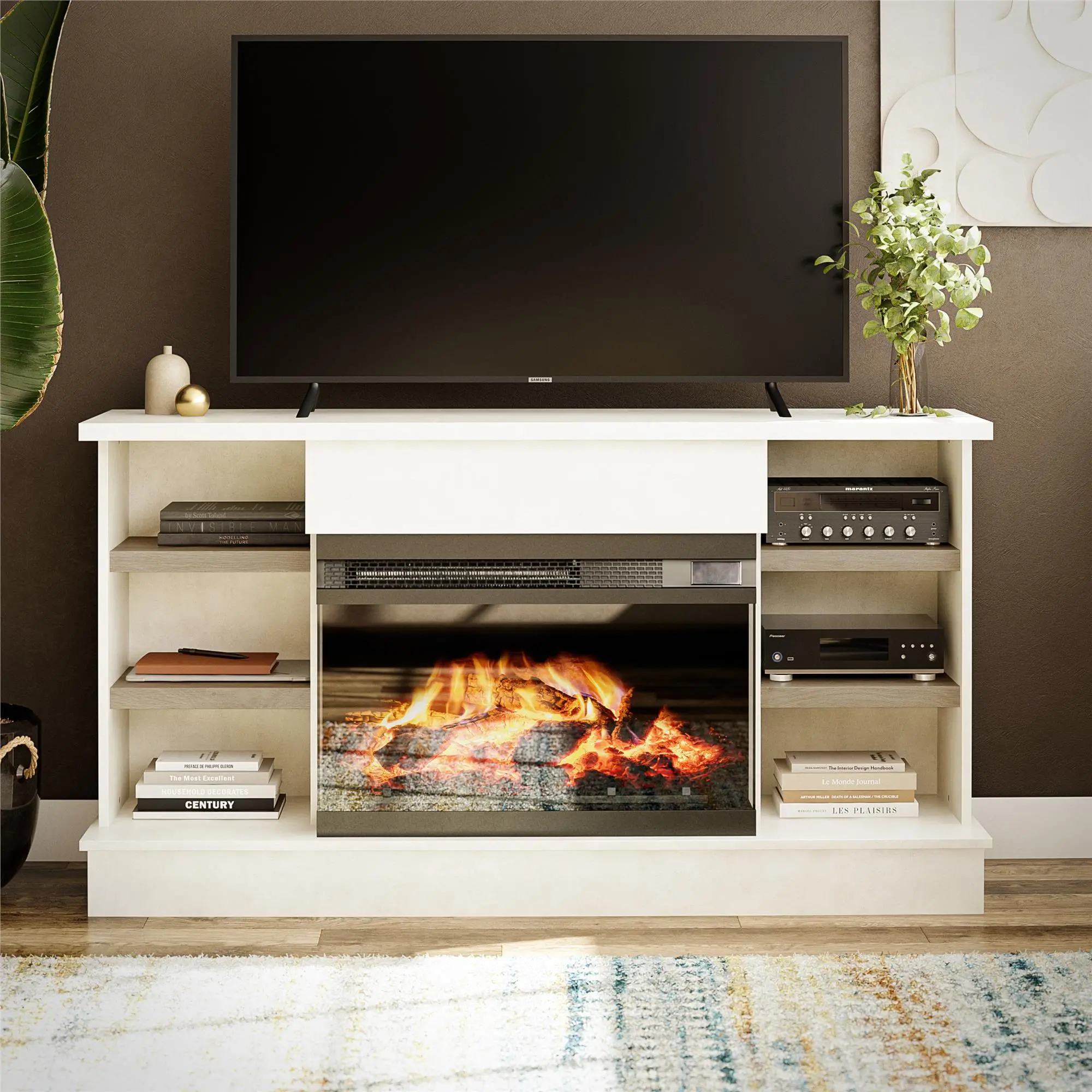 Oslo White Fireplace TV Stand-2