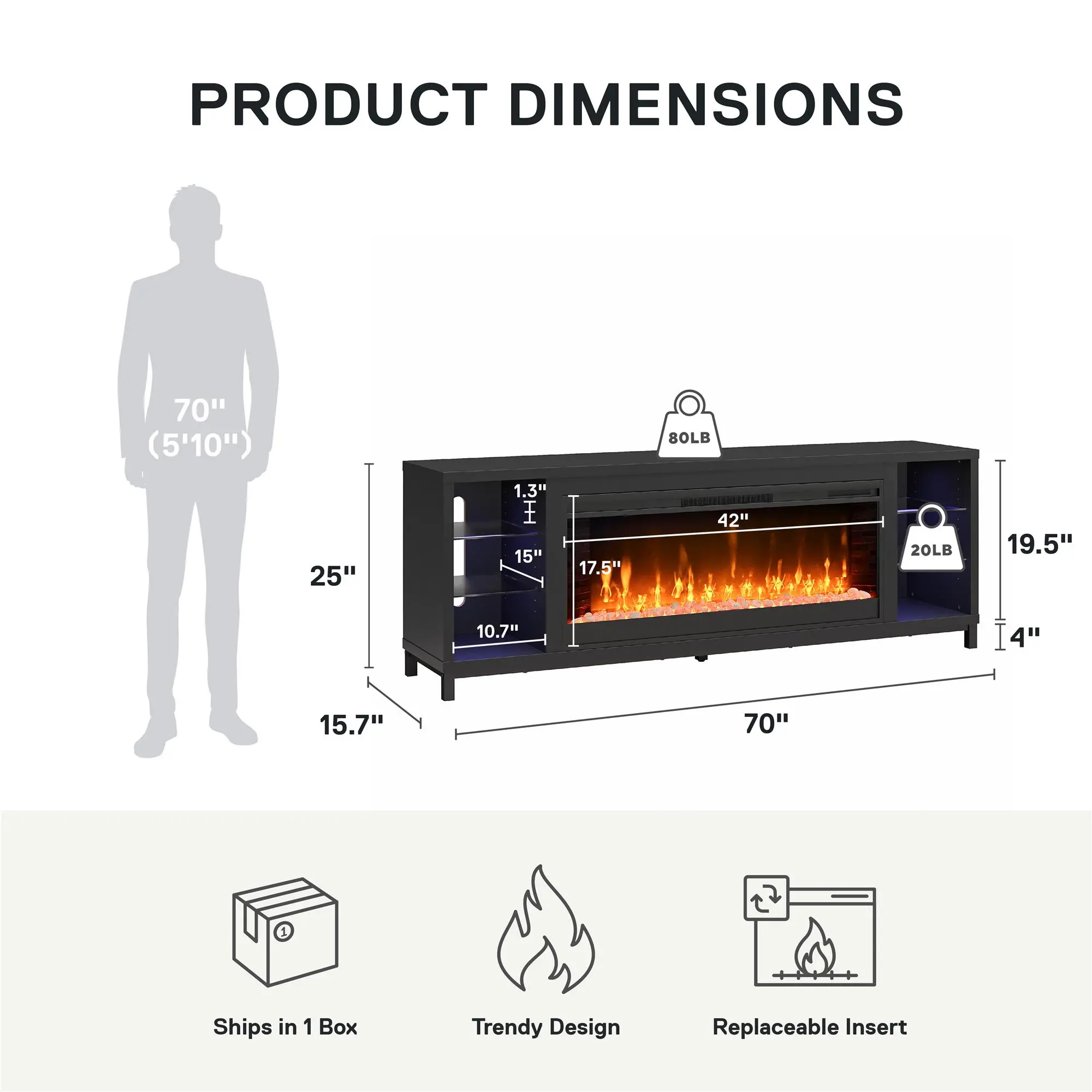 Lumina Black Fireplace TV Stand-3