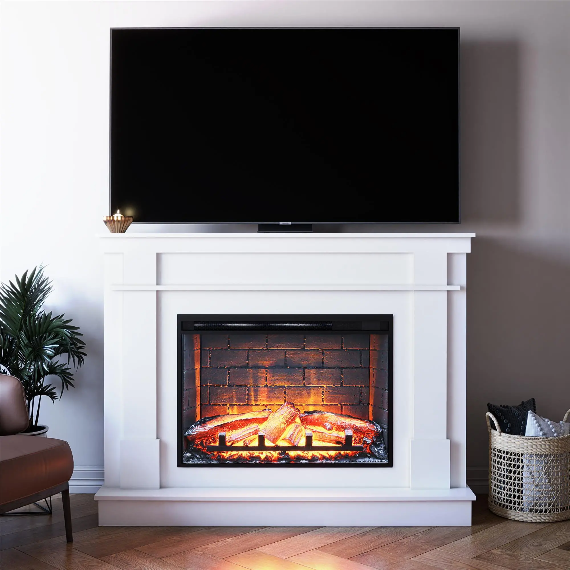 Elmcroft White Fireplace TV Stand-2