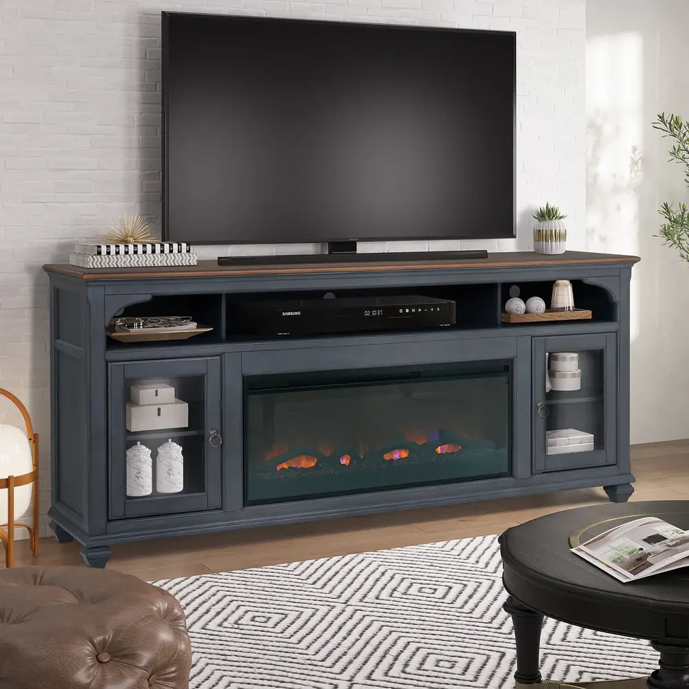 Americanas Blue Fireplace TV Stand-2