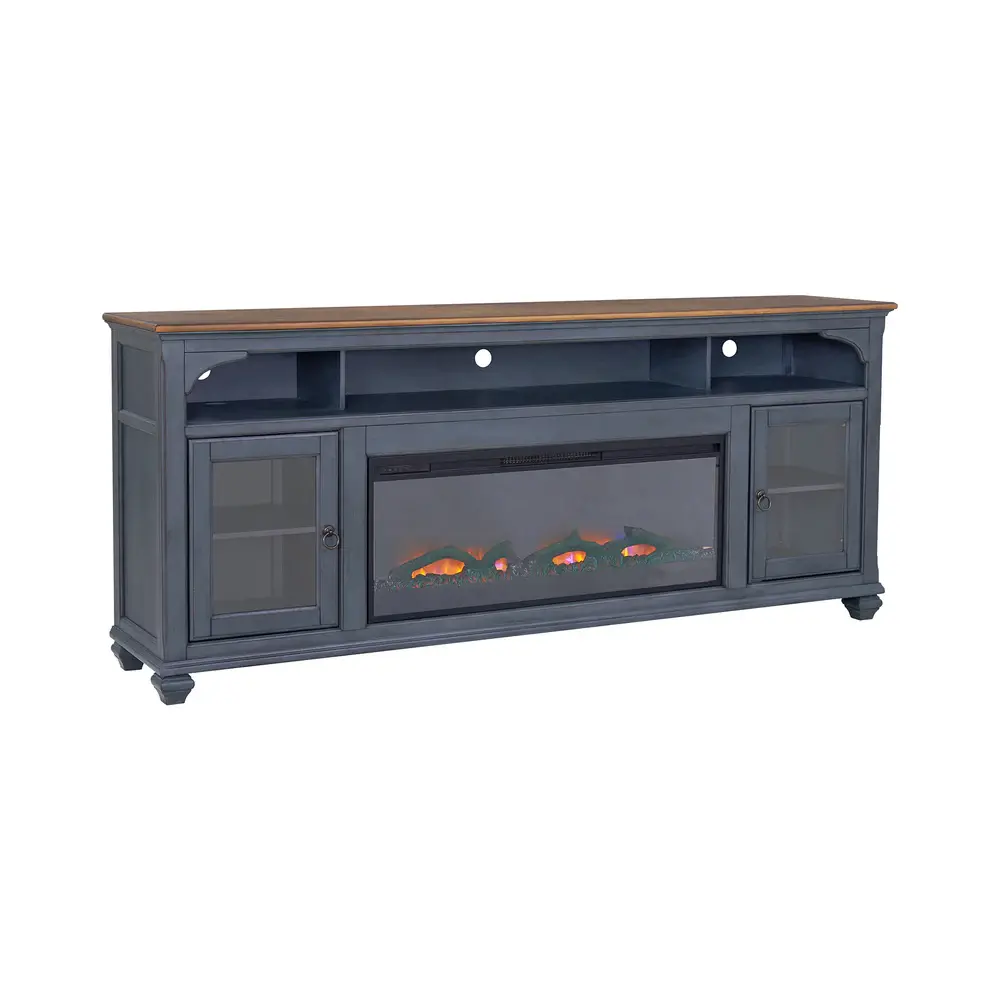 Americanas Blue Fireplace TV Stand-3
