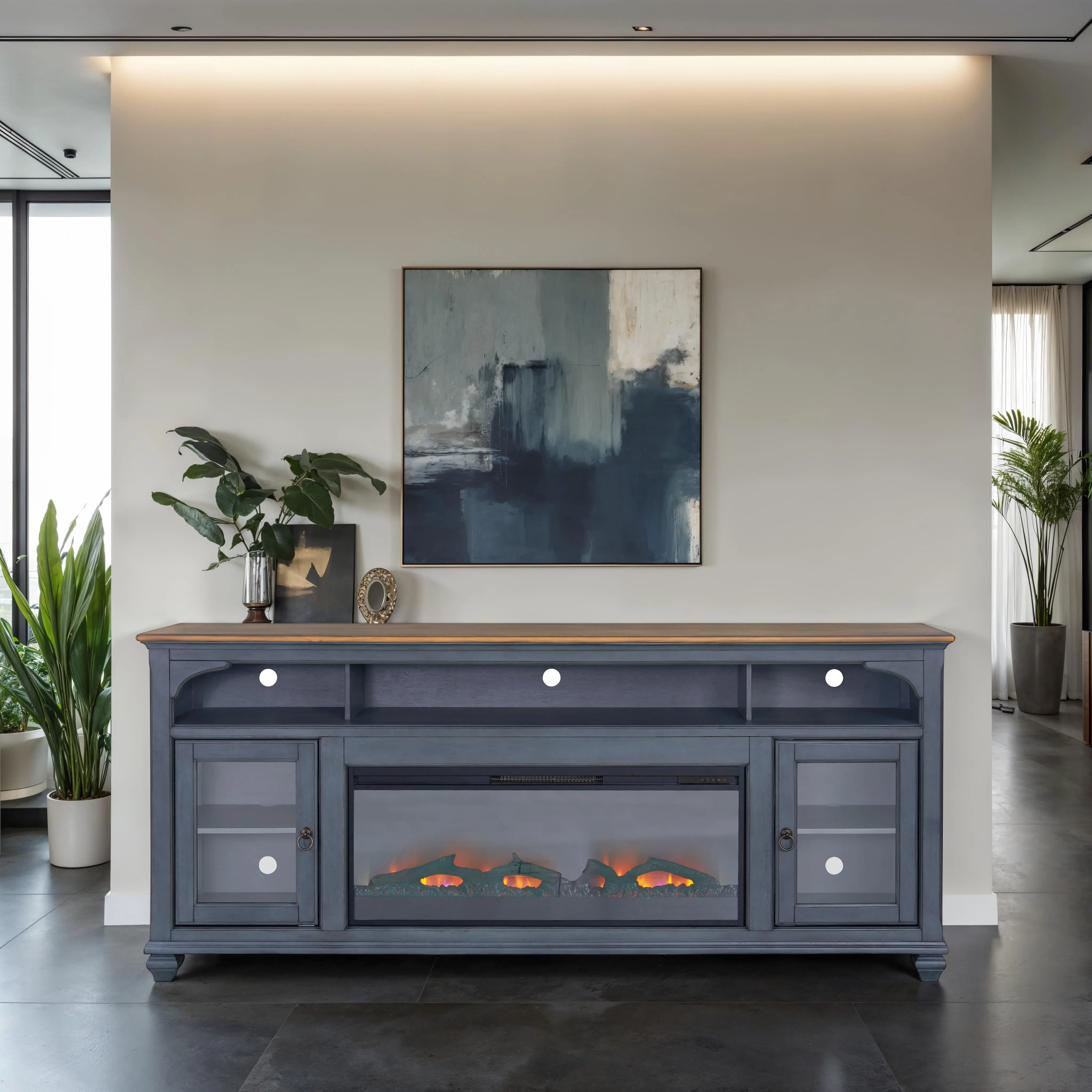 Americanas Blue Fireplace TV Stand-5