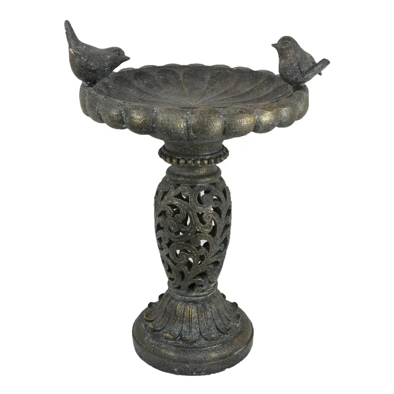 Gray Polyresin Bird Bath