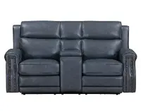 Hensley Marina Blue Power Reclining Loveseat with Console