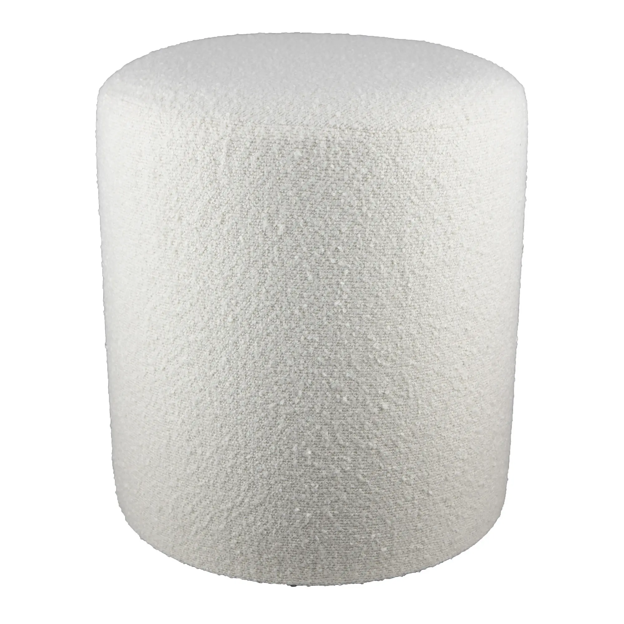 Gregg White Boucle Round Ottoman-1