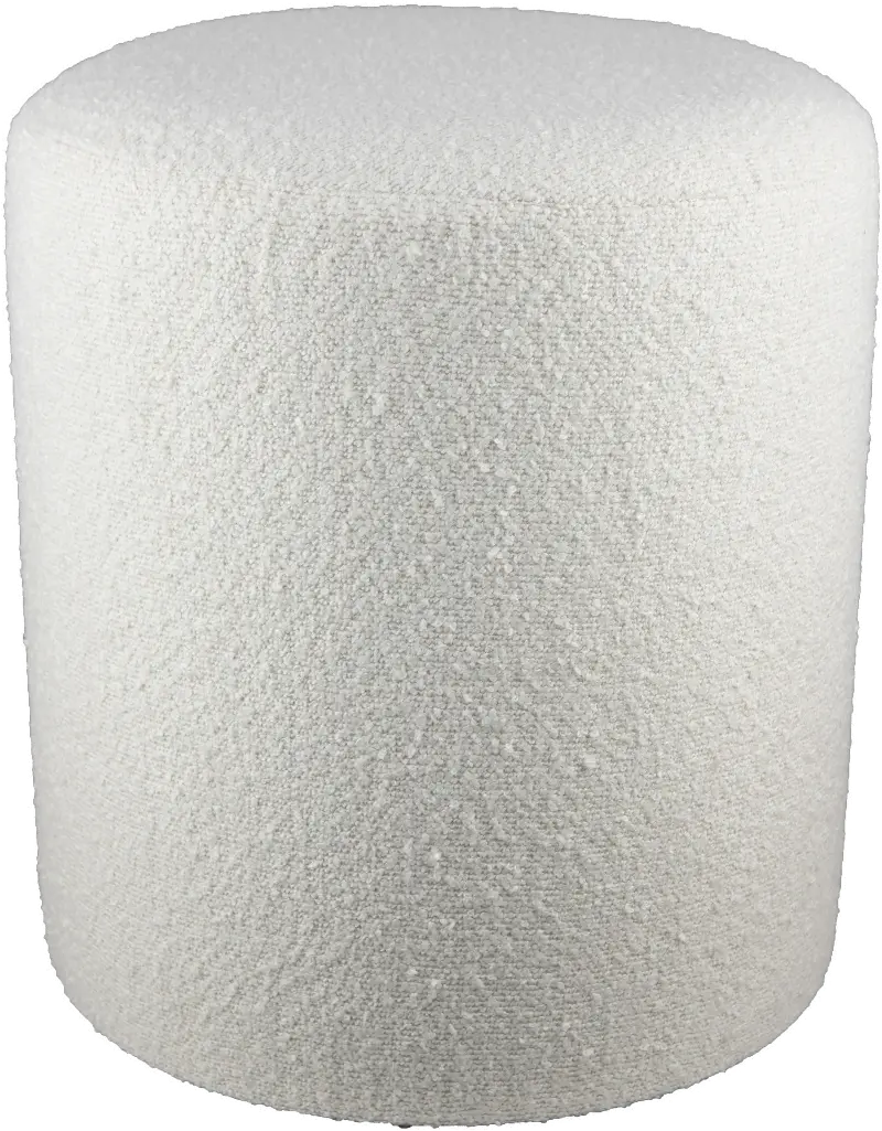 Gregg White Boucle Round Ottoman