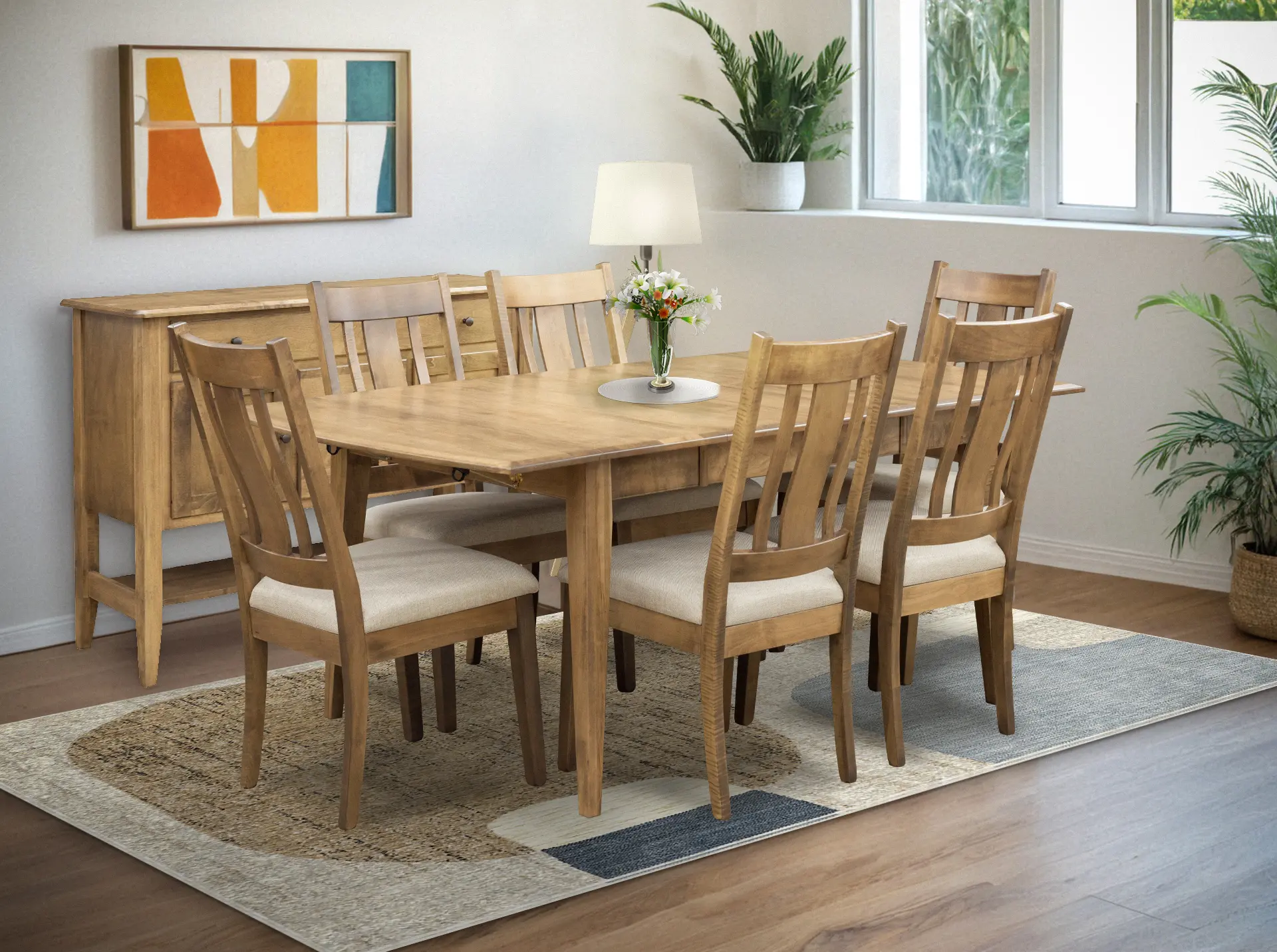 Elaine 5 Piece Natural Dining Set with 5 Leaves and Mason Chairs-1