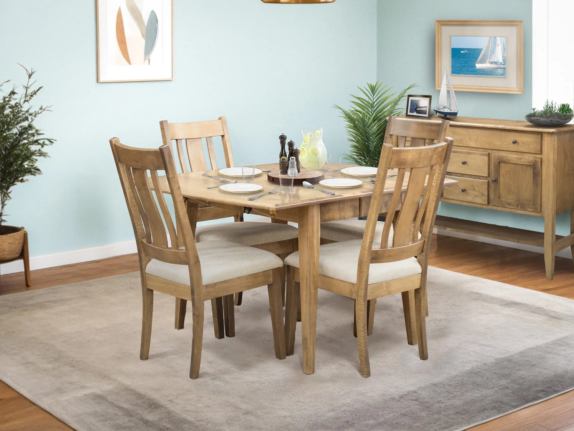Elaine 5 Piece Natural Dining Set with 2 Leaves and Mason Chairs-1