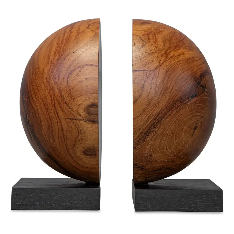 Teak and Noir Wood Bookends Set of 2