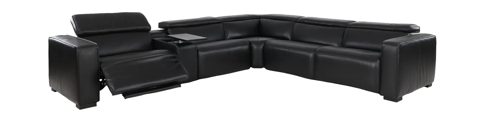 Softee Blackberry Leather 6-Piece Power Reclining Sectional with