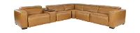 Softee Palomino Brown Leather 6-Piece Power Reclining Sectional with 3D Sound System