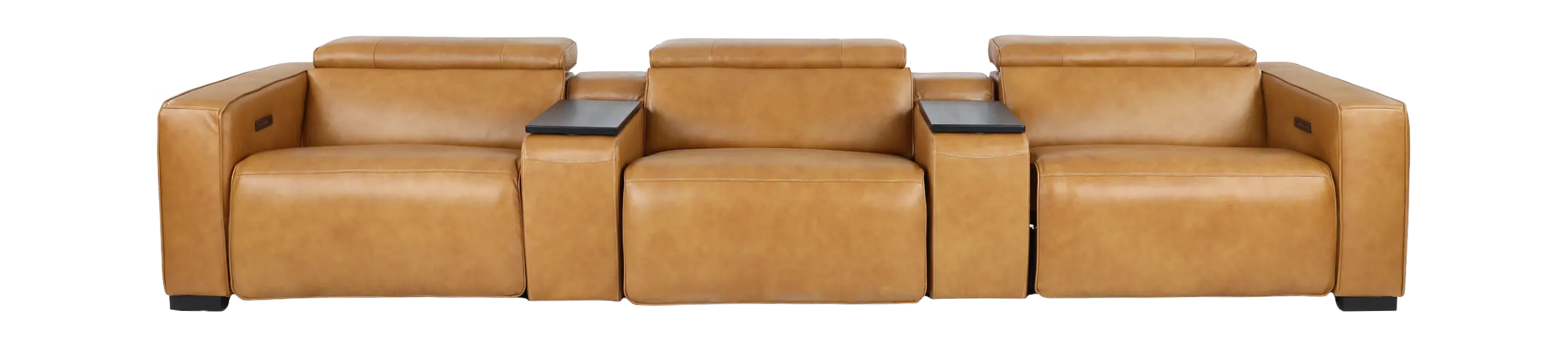 Softee Palomino Brown Leather 5-Piece Power Reclining Home Theater Set with 3D Sound System-1