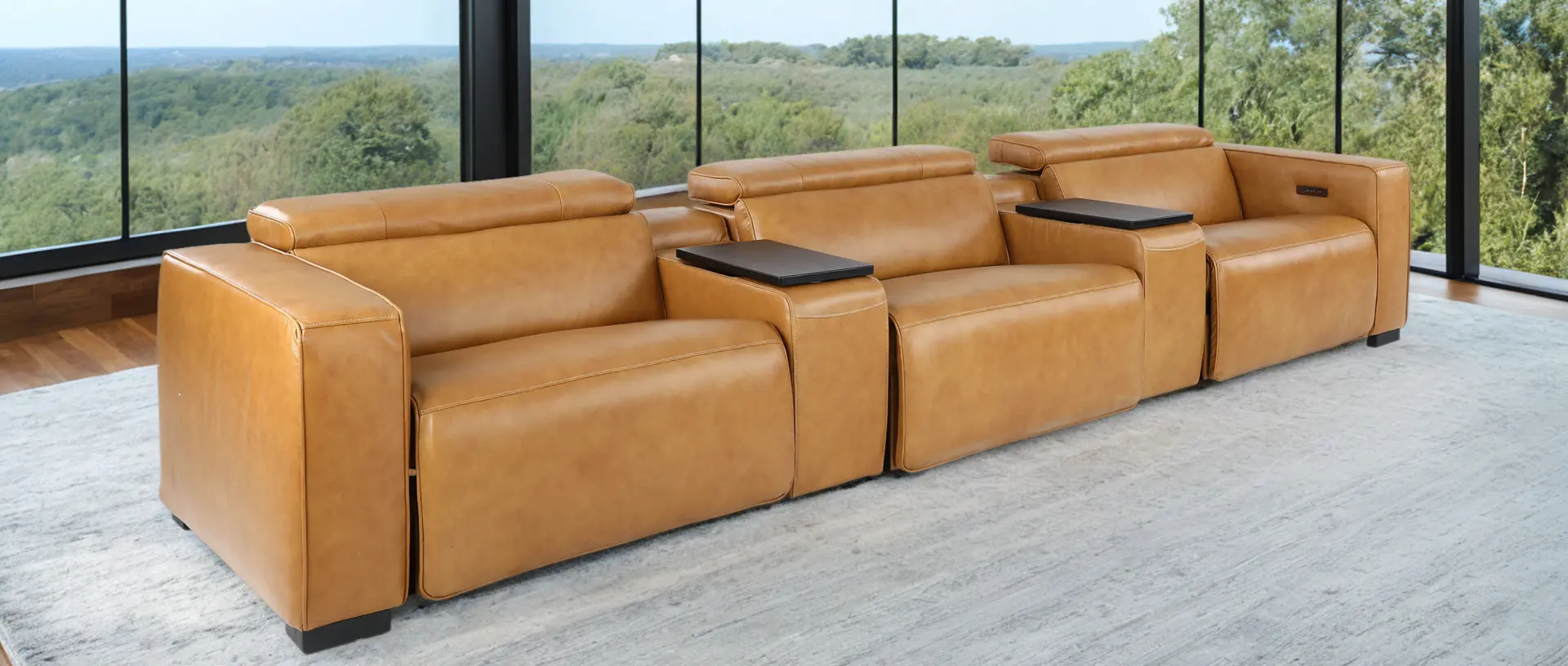 Softee Palomino Brown Leather 5-Piece Power Reclining Home Theater Set with 3D Sound System-9