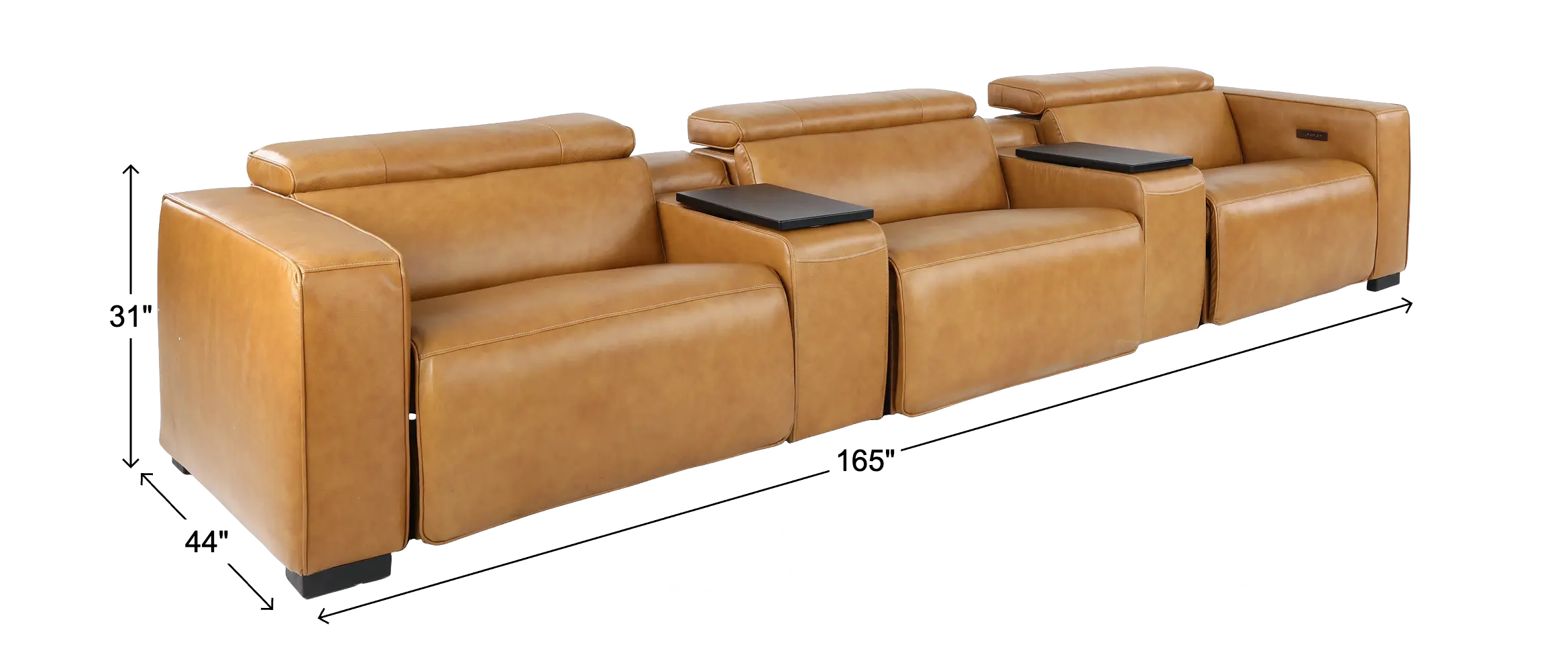 Softee Palomino Brown Leather 5-Piece Power Reclining Home Theater Set with 3D Sound System-3