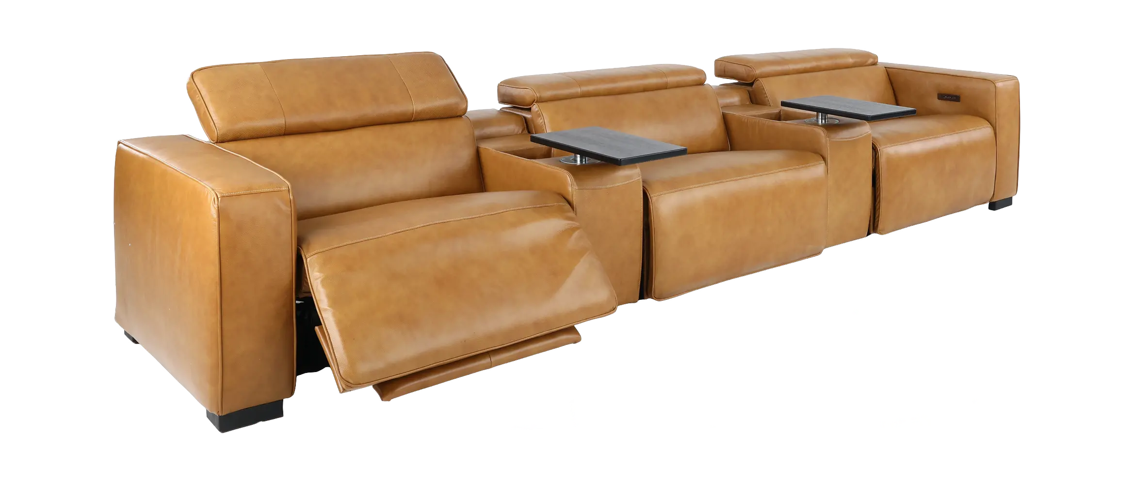 Softee Palomino Brown Leather 5-Piece Power Reclining Home Theater Set with 3D Sound System-5