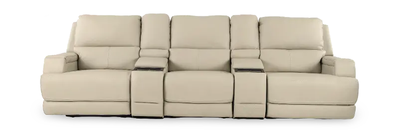 Rushton White Leather 5 Piece Power Reclining Home Theater Set
